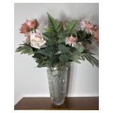 Cut Glass Vase with Faux Flowers