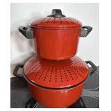 Red Strainer Cooking Pots Duo