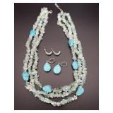 Turquoise & Sterling Silver Three Strand Necklace