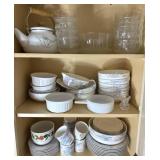 Dishware Cabinet Lot w/ Bowls, Teapot