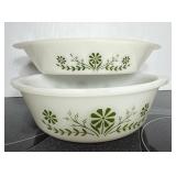 Glasbake Green Daisy Serving Bowl Duo