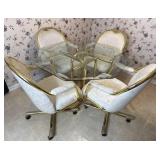 Glass Top Table Set With Rolling Chairs 5pc