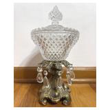 Cut Glass Candy Dish on Ornate Base