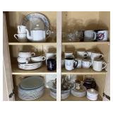 Dishware Cabinet Lot w/ Plates, Mugs