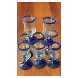 Handmade Blue & Clear Shot Glasses Set of 6