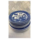 Willow Ware Blue and Other China Plates Set of 14