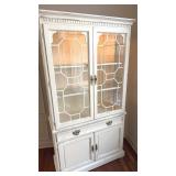 Distressed White Glass Door Lighted Cabinet