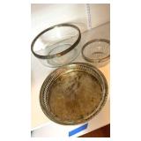 Silver Plated Tray & Glass Serving Pieces