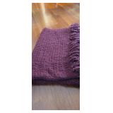 Burgundy Yarn Blanket (1), Approximately 100x74.