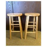 Wooden Low Counter Stools Pair