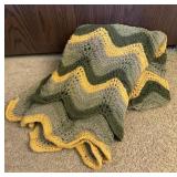 Handmade Crochet Afghan Blanket Green & Yellow