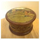 Painted Folk Art Wooden Trinket Box w/ Coins