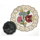 Hungarian Kalocsa Embroidered Doily & Spiral