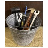 Galvanized Bucket With Hand Tools