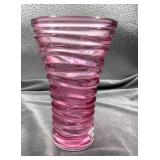 Pink Art Glass Swirl Vase 8"