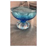Vintage Blue Glass Dish with Clear Twisted Stem