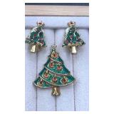Christmas tree pin & clip on earring set