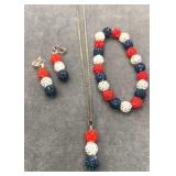 Red  White & Blue Bracelet, Necklace w/SS Chain