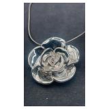 PZ Israel SS Signed Cord 3D Rose Pendant 16"