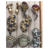 Blue rhinestone Filigree clip on earring & more