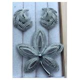 Trifari clip on earrings & brooch set