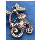 Swarovski Crystal Monkey Brooch