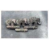 SS Family of Elephants Brooch w/ ruby Eyes