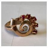 14 karat rose gold retro modern 1940s Ruby and