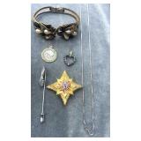 Pins, Cuff Bracelet, Charms & SS Chain 18"  2.5g