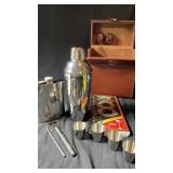 Vintage Leather Travel Cocktail Kit w/ Bar Tools