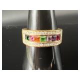 Signed Louis Stevn Gold Tone Rhinestone Ring