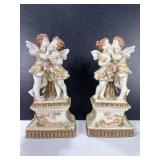 Antique Kalk Porcelain Cherub Lamp Base Pair