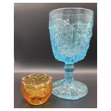 L.G. Wright & L.E. Smith Amber Salt Cellar & Blue