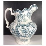 Antique Green Blue Transferware Wash Pitcher