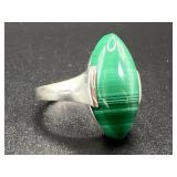 Sterling Silver Marquis Malachite Whit. Kelly Ring