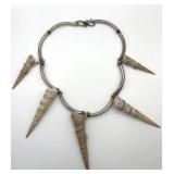 Sterling Silver & Stone Bead Shell Necklace Choker