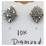 Diamond Cluster 10K Gold Earrings  2.97gr