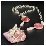 Rhodochrosite & Rose Quartz S.S. Pendant Necklace