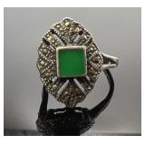 Sterling Silver Art Deco Marcasite Ring w/ Stone
