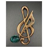 Sterling Silver Music Note Emerald Rhinestone