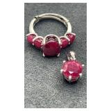 925 Ring & Charm w/ raspberry Color Stone.