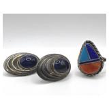 Sterling Silver & Semi Precious Stone Ring & Ear