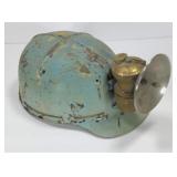 Vintage Minerï¿½s Hard Hat With Lamp Metal Helmet