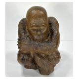Carved Wood Primate Figure 11in. Gorilla Monkey