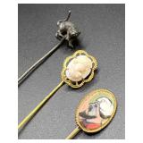 Vintage Stick Pin Jewelry Cameo Cat & Persian