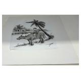 Signed Water Buffalo Rider Drawing