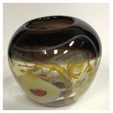 Art Glass Bowl Amber Swirl Decor