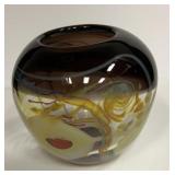 Art Glass Bowl Amber Swirl Decor