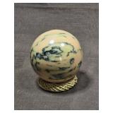 Decorative Cream Stone Sphere with Black Veining