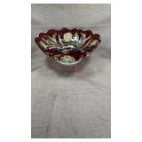 Ruby Red Floral Art Glass Bowl